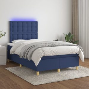 vidaXL kontinentalseng med LED-lys 120x200 cm stof blå