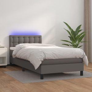vidaXL kontinentalseng med LED-lys 90x190 cm kunstlæder grå