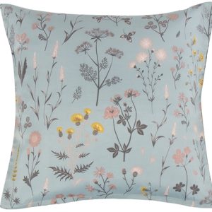 Pudebetræk 60x63 cm - Blåt blomstret hovedpude betræk i polycotton - Borg Living