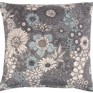 Pudebetræk 60x63 cm - Sort blomstret hovedpude betræk i polycotton - Borg Living